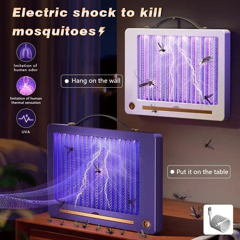 Lámpara Antimosquitos Eléctrica Recargable Blanca - Trampa Silenciosa con Luz UV, Interior y Exterior