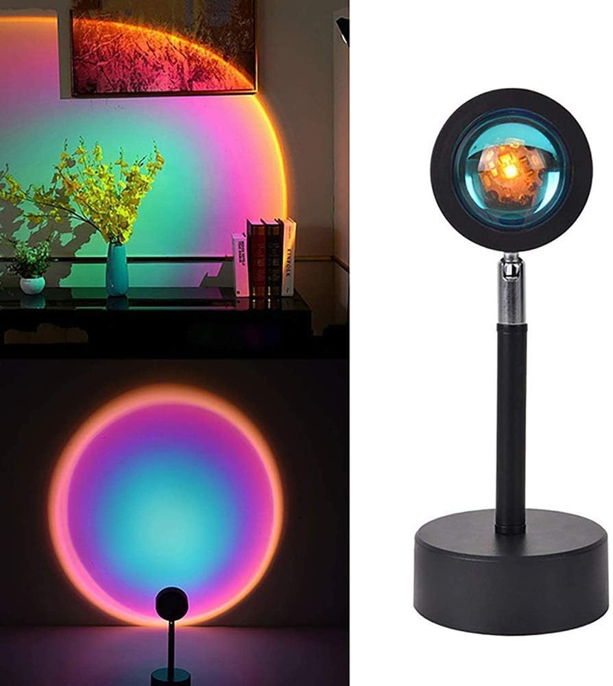 Lámpara de Proyección LED Puesta de Sol y Arcoíris – Luz Ambiental Giratoria 180° para Dormitorio, Fotografía o Decoración Interior