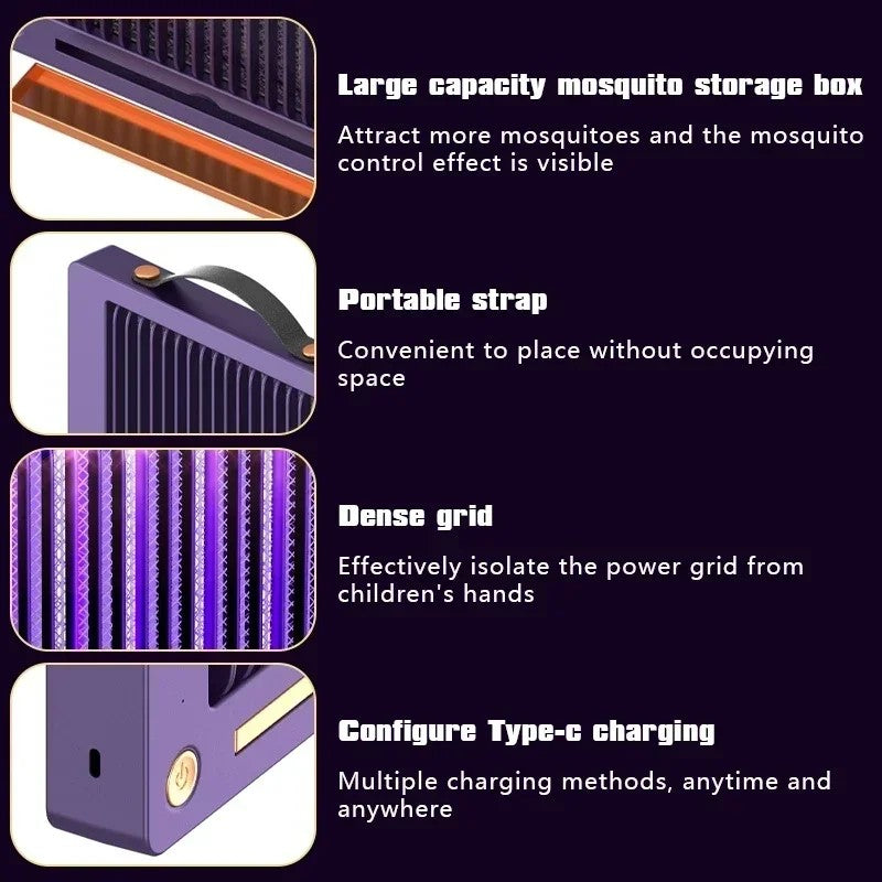 Lámpara Antimosquitos Eléctrica Recargable Blanca - Trampa Silenciosa con Luz UV, Interior y Exterior