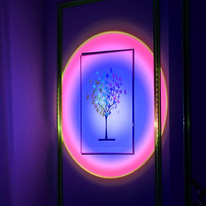 Lámpara de Proyección LED Puesta de Sol y Arcoíris – Luz Ambiental Giratoria 180° para Dormitorio, Fotografía o Decoración Interior