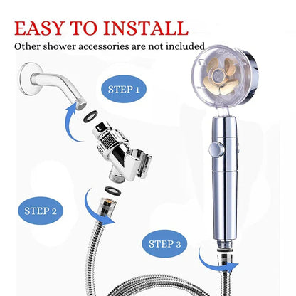 Cabezal de Ducha con Cargador Turbo - Alcachofa de Ducha con Presión Ajustable y Diseño de Hélice