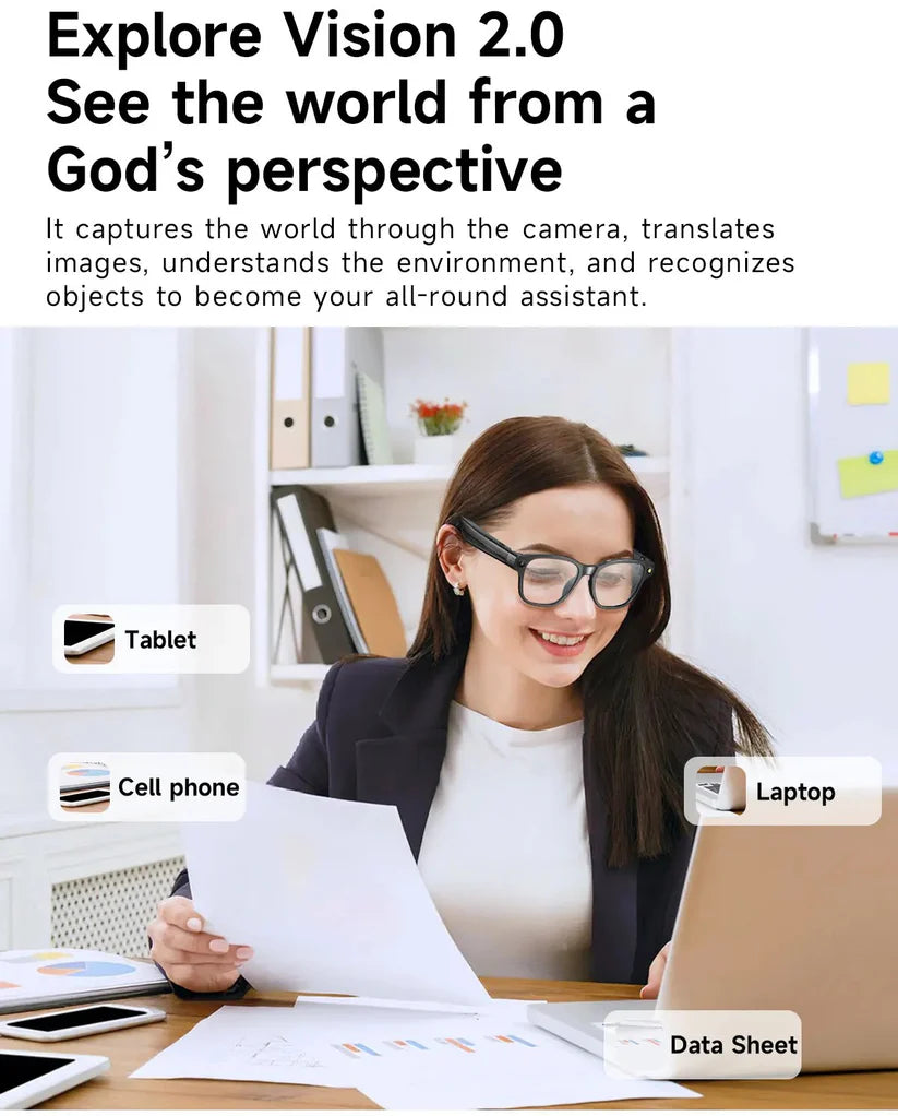 Lunettes connectées 4K Ultra HD EBOX – Caméra 8 Mpx, traduction IA et musique Bluetooth