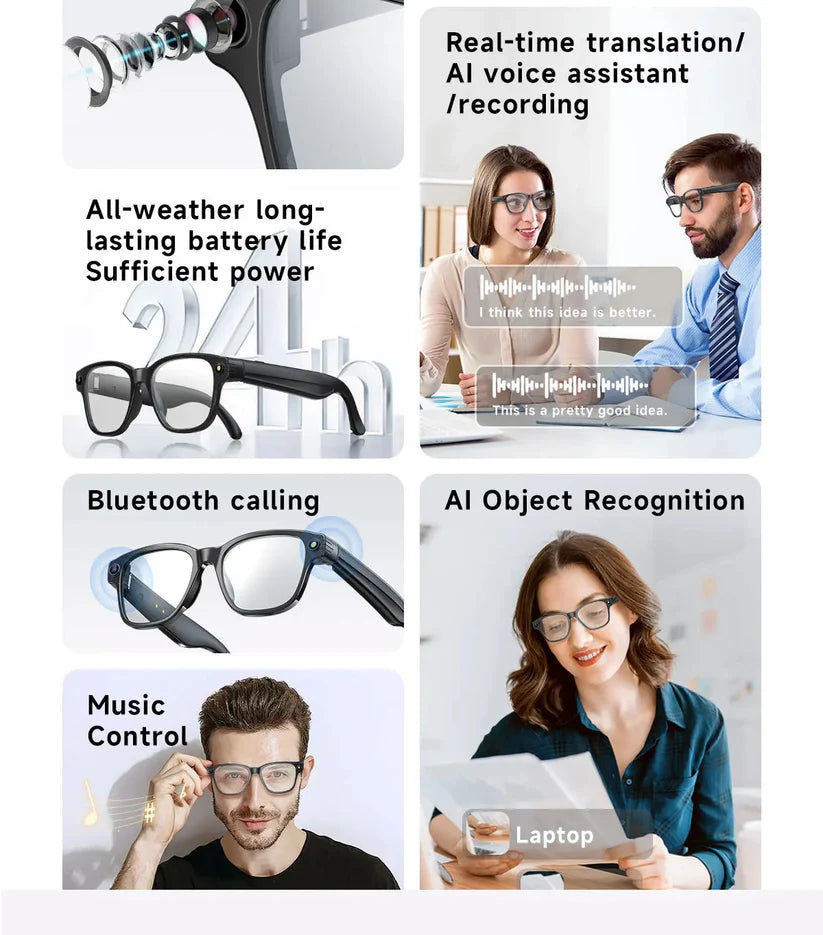 Lunettes connectées 4K Ultra HD EBOX – Caméra 8 Mpx, traduction IA et musique Bluetooth